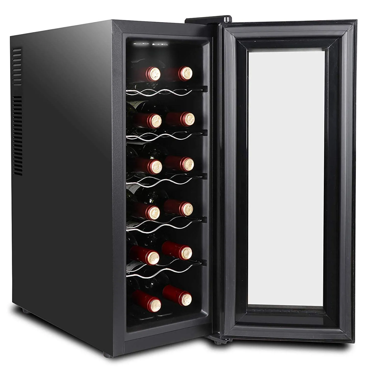 SUPER DEAL 12 Bottle Thermoelectric Wine Cooler Chiller with Digital Control, Freestanding Refrigerator with Glass Door, Quiet Operation