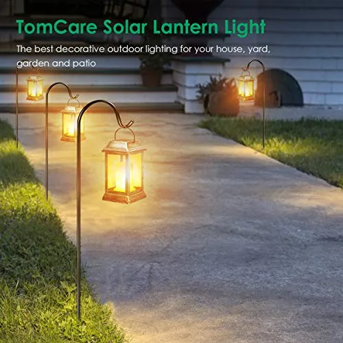 TomCare Solar Lights Metal Flickering Flame Solar Lantern Outdoor Hanging Lanterns Lighting Heavy Duty Solar Powered Waterproof LED Flame Lights for Patio Garden Christmas Decorations, 2 Pack (Bronze)