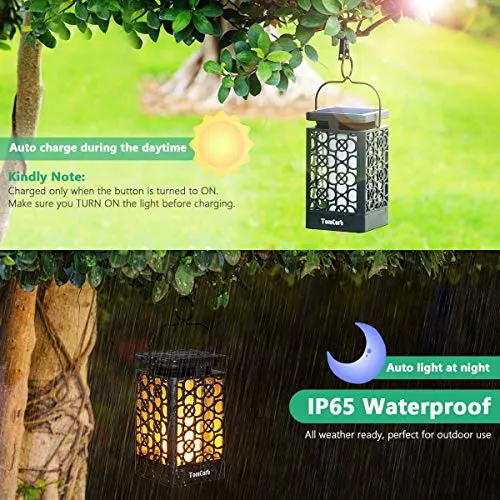 TomCare Solar Outdoor Lights Upgraded Solar Lantern Flickering Flame Outdoor Waterproof Hanging Lanterns Decorative Solar Powered Outdoor Lighting LED Christmas Lights for Patio Deck Yard, 2 Pack