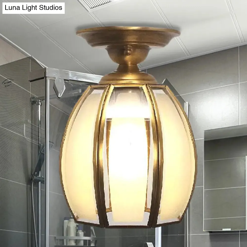 Traditional Brass Frosted Glass Semi Flush Mount Light for Living Room Ceiling