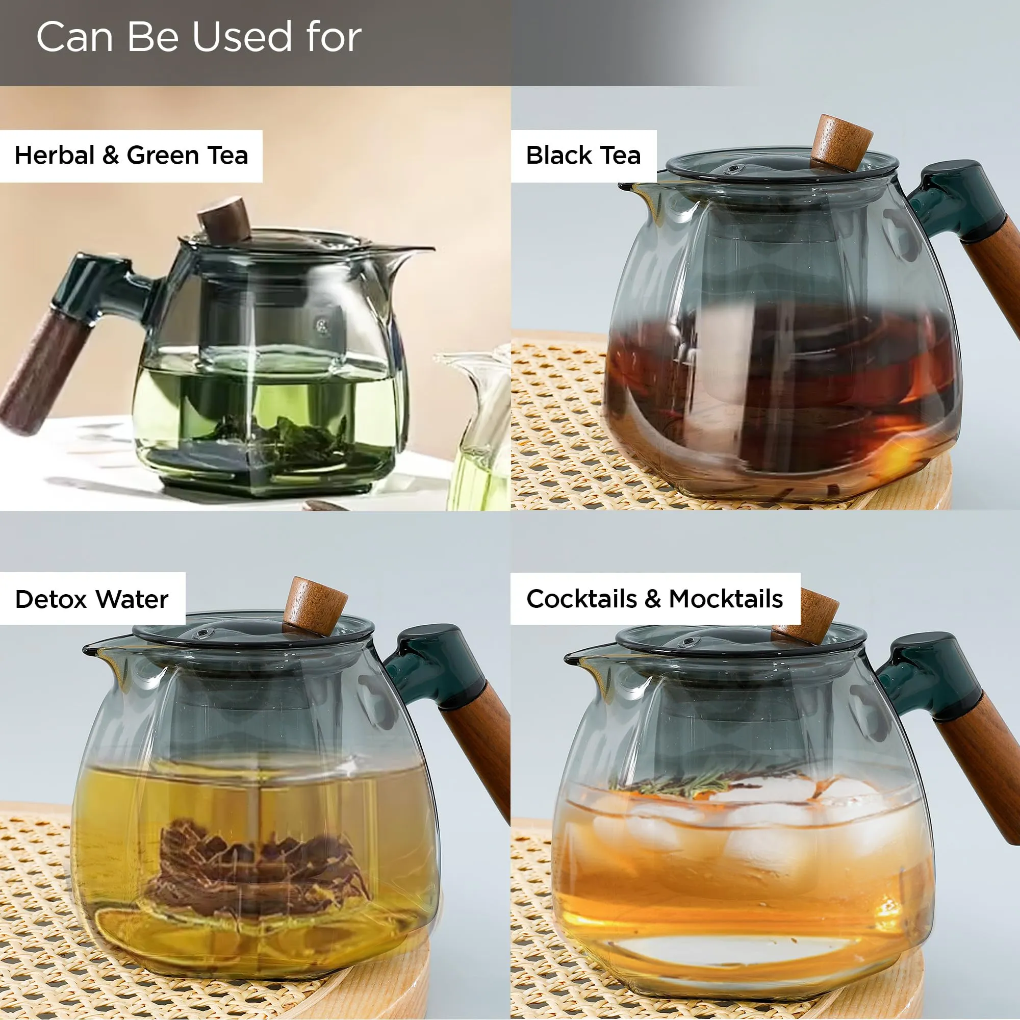 UMAI Borosilicate Glass Tea Pot (650ml)| Glass Kettle For Gas Stove | Stovetop Safe with Removable Glass Infuser Bamboo Handle & Lid | Tea Kettle Glass | Teapot | Tea Maker Kettle | Tea Infuser Kettle