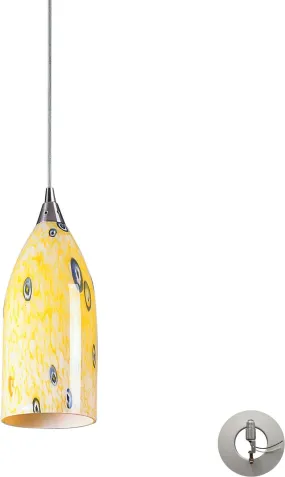 Verona 1 Light Pendant In Satin Nickel and Yellow Blaze Glass - Includes Recessed Lighting Kit