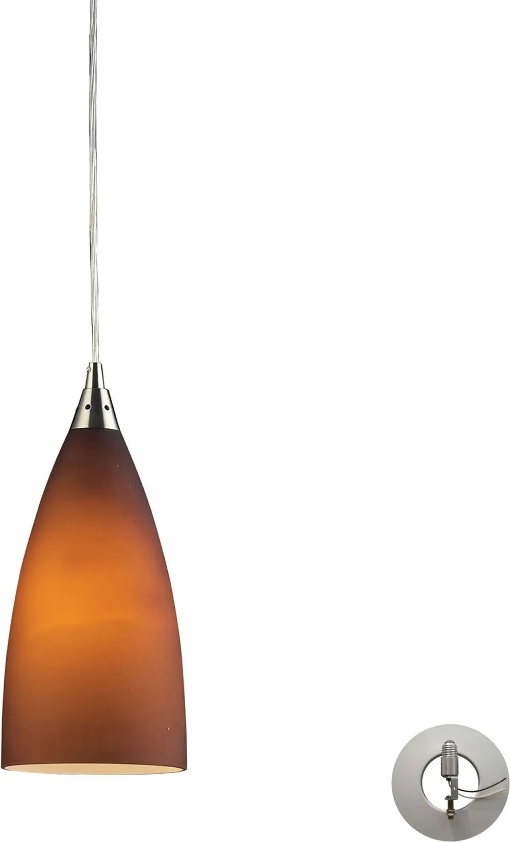 Vesta 1 Light Pendant In Satin Nickel and Tobacco Glass - Includes Recessed Lighting Kit