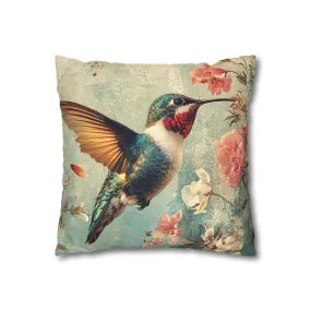 Vintage Hummingbird Square Pillowcase - Floral Home Décor Cushion - UK