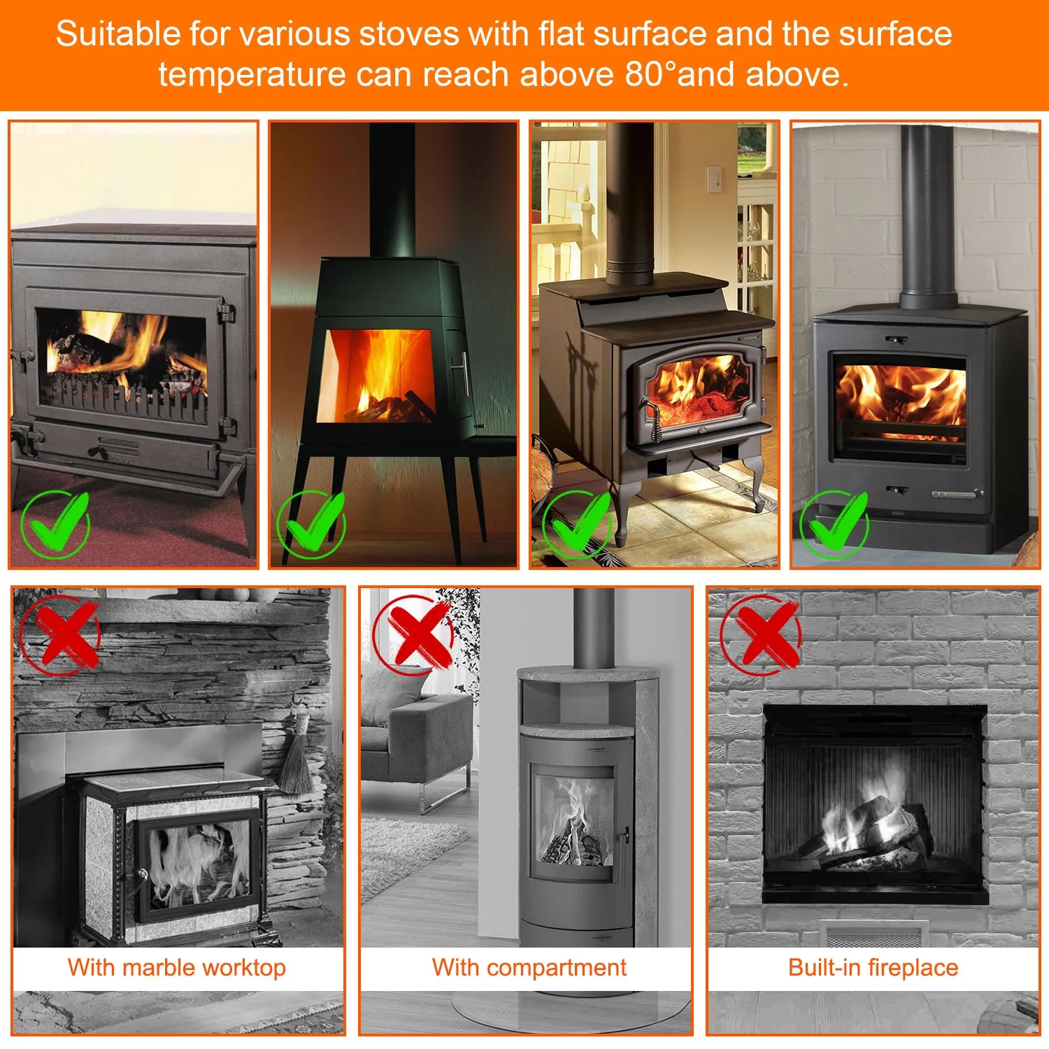 VODA Heat Powered Stove Fan with Protective 4 Blades Slient Fireplace Fan