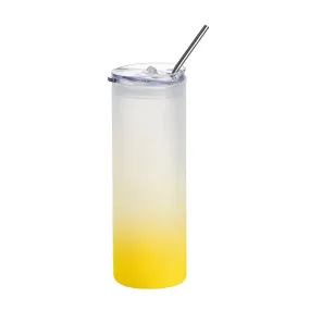 Water Bottles - Glass - Skinny - Frosted (YELLOW) 750ml Tumbler with Plastic Lid