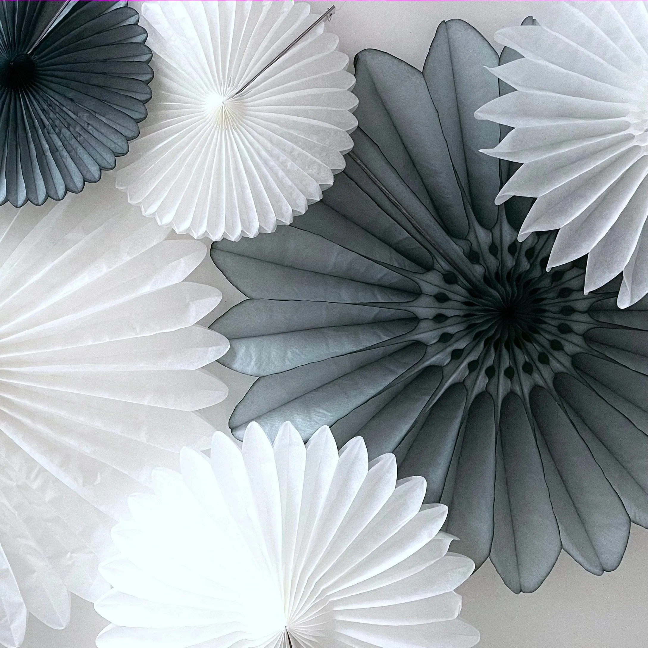 White and grey Paper fans party decorations set  - backdrop for wedding, baby shower, bridal shower large size 67cm