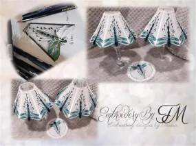 Wine glass shades dragonfly  coaster / 5x7 hoop and 4x4 hoop