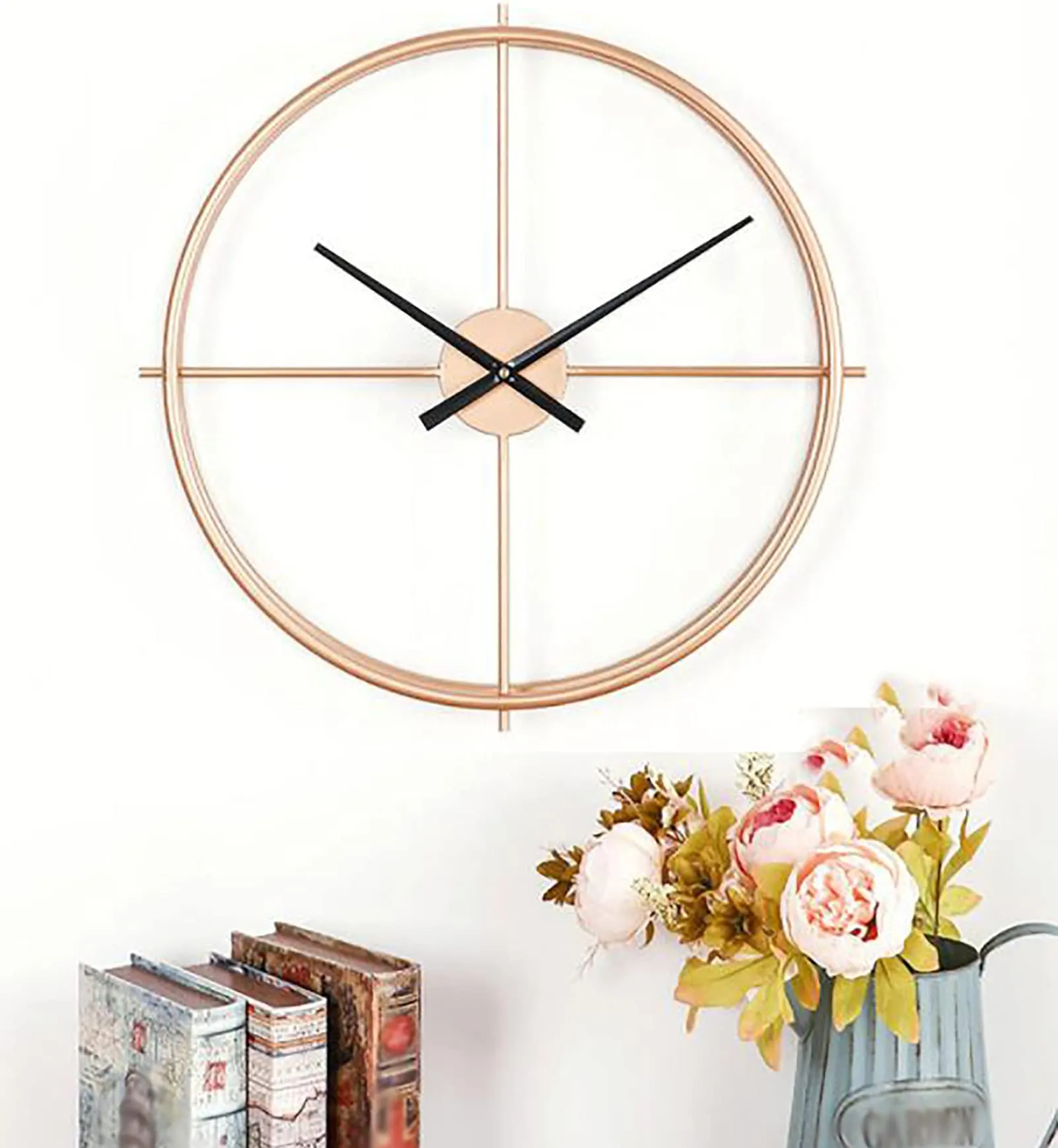 WYT-Fan Simple Wall Clock Round Home Decor Clock Nordic Creative Living Room Wall Clock European Wall Clock Wrought Iron Decorative Clock,Silver,50cm